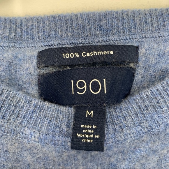 Nordstrom 1901 Sweater Womens Size Medium Blue 100% Cashmere Fuzzy Crewneck - Picture 7 of 8